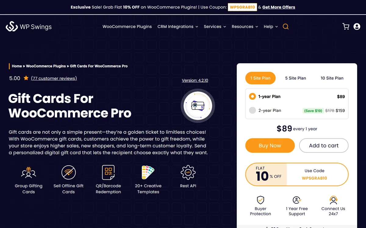 Gift Cards for WooCommerce Pro homepage