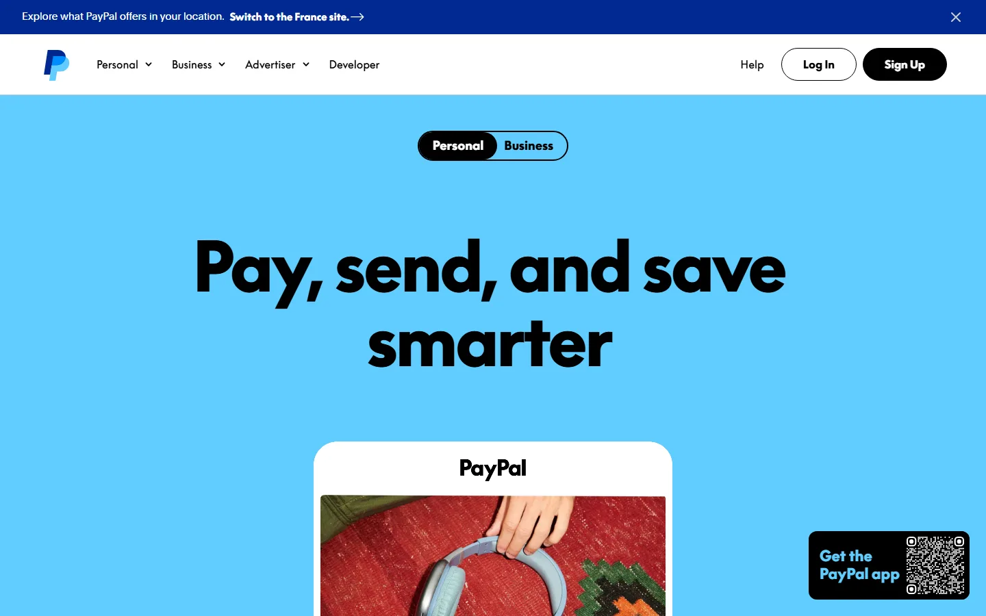 PayPal homepage