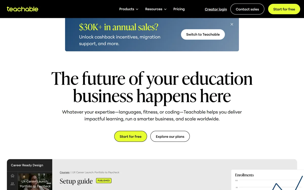 Teachable homepage