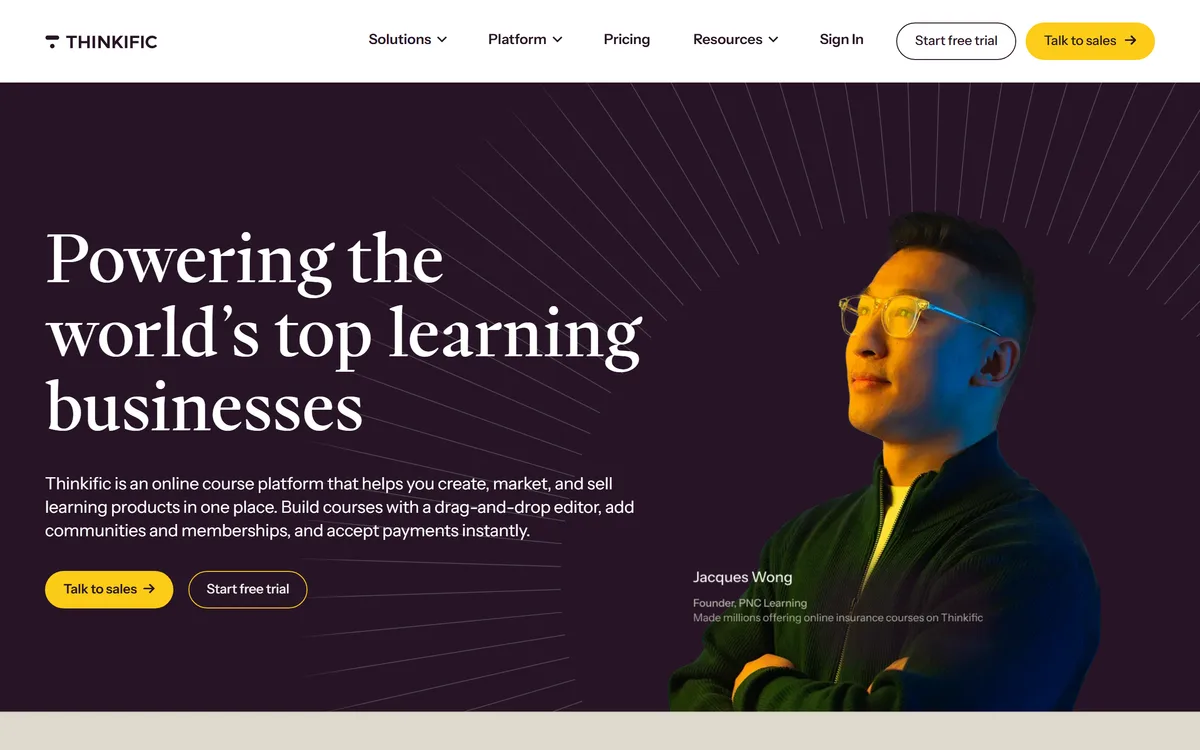 Thinkific homepage