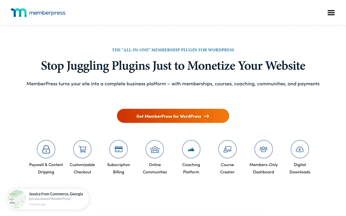 The MemberPress homepage