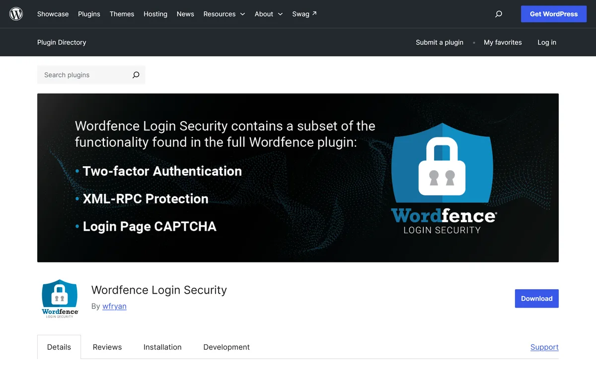 Wordfence Login Security plugin homepage
