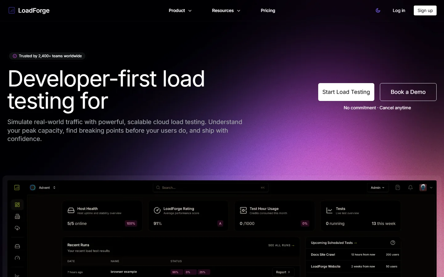 LoadForge homepage