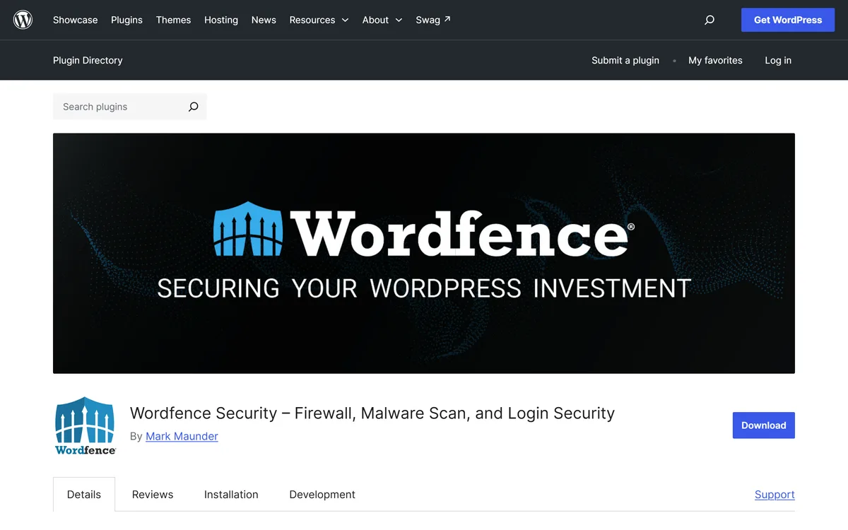 Wordfence plugin homepage