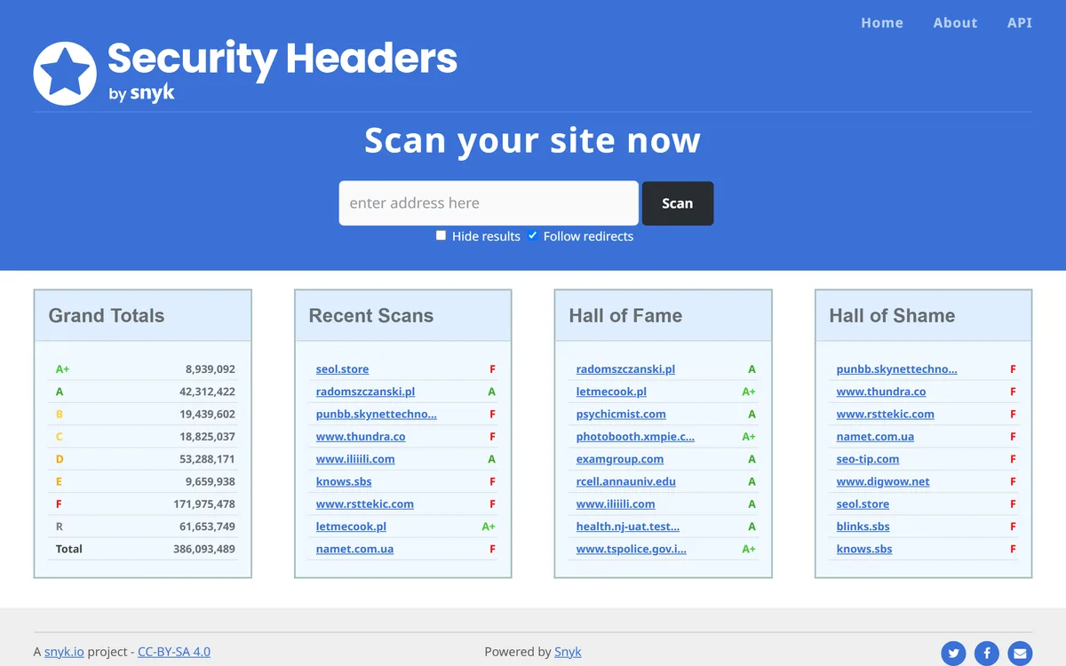 Security Headers scanner homepage