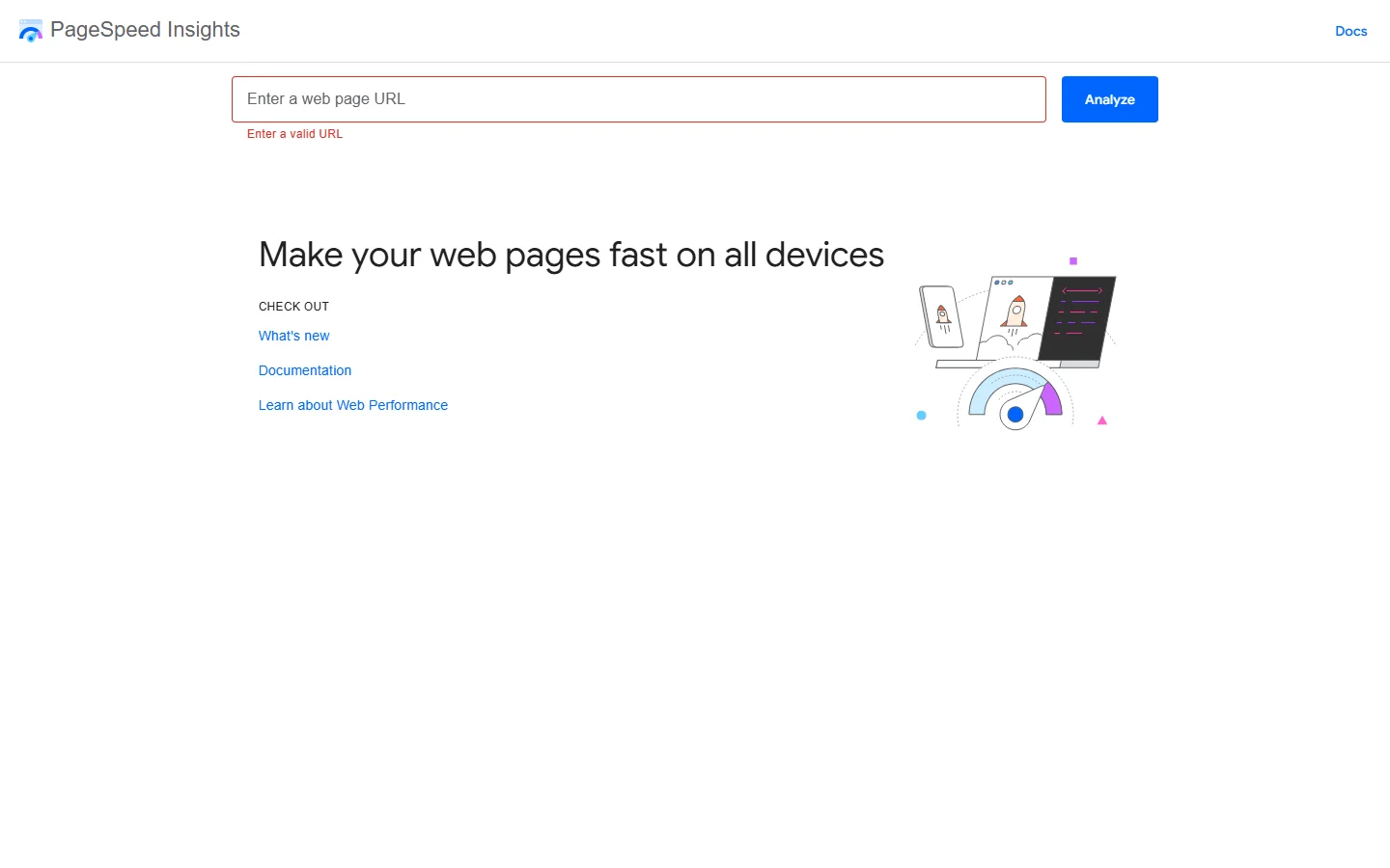 Google PageSpeed Insights homepage