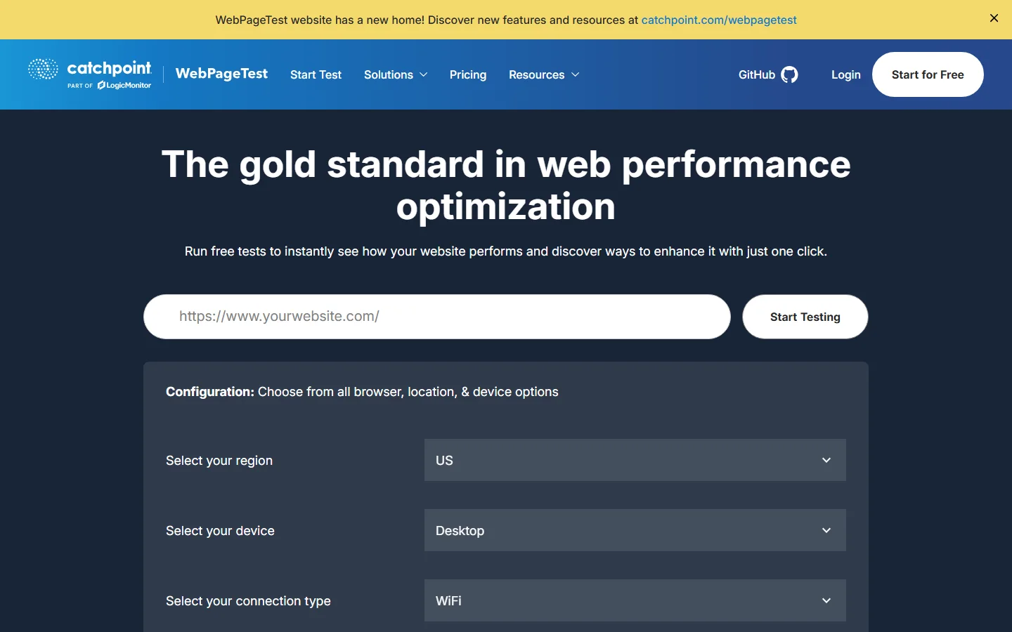 WebPageTest homepage